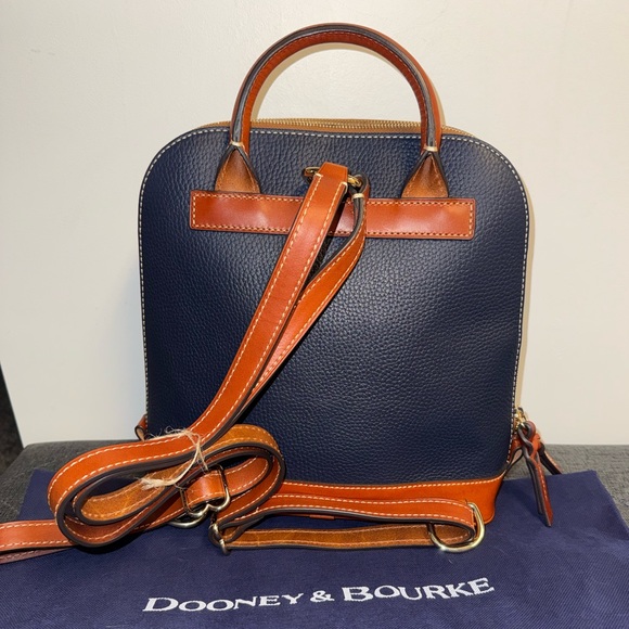 Dooney & Bourke Blue and Brown Leather Backpack - Picture 4 of 13